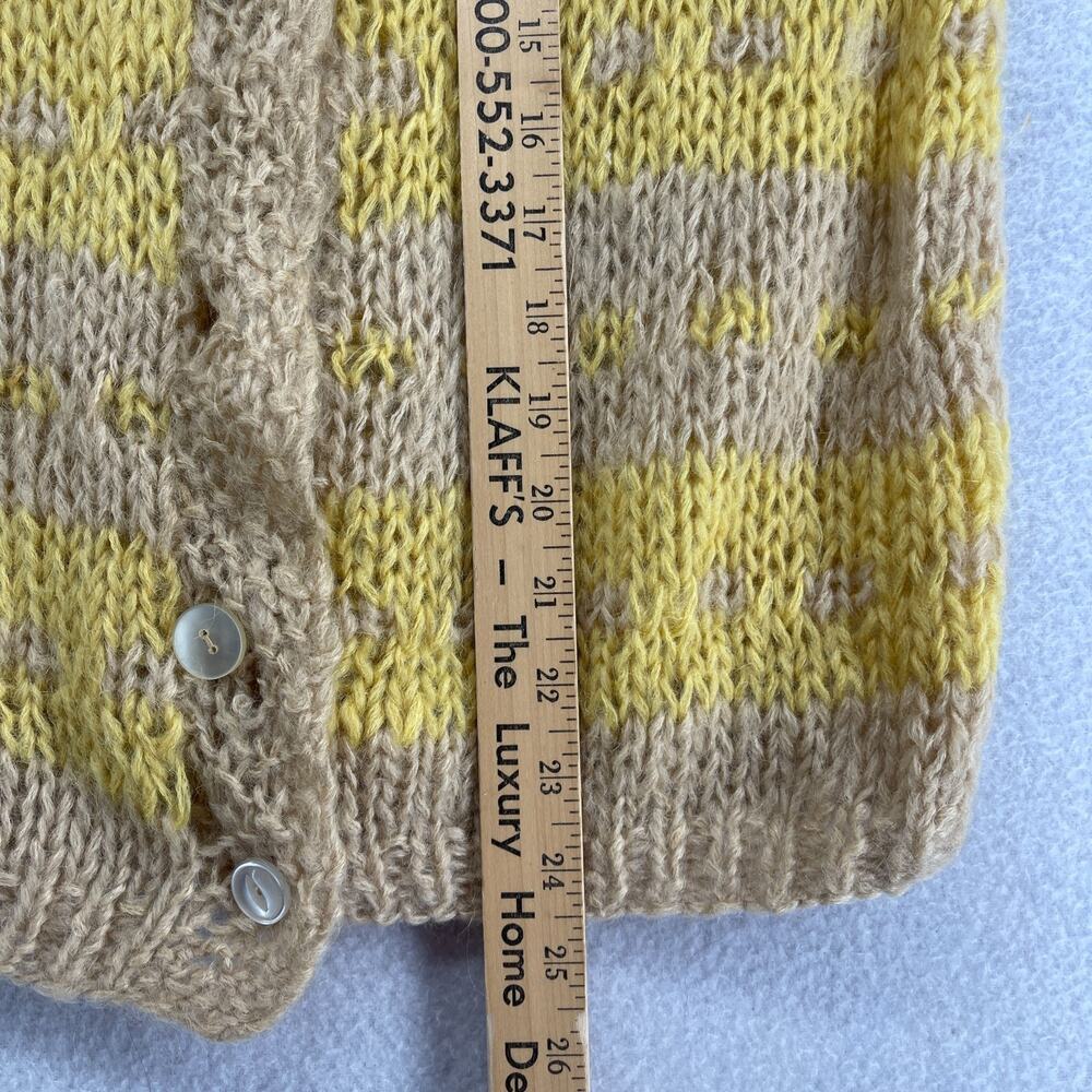 MACY ASSOCIATES Cardigan S Mohair Wool Hand Knitted Striped Button Up Yellow VTG - Picture 11 of 12